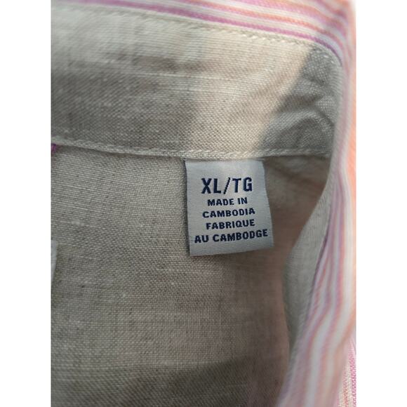 Tommy Bahama 100% Linen Pink Blue Stripe Business Casual Men's Dress Shirt XL - Picture 6 of 7